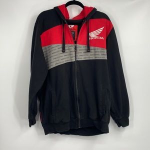 Honda One Industries Red Black and Grey Logo Zip Up Hooded Sweatshirt